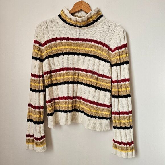 EUC VINTAGE STYLE NO BOUNDARIES MOCK NECK STRIPED CHENILLE SOFT SWEATER TOP L JR - Picture 1 of 16